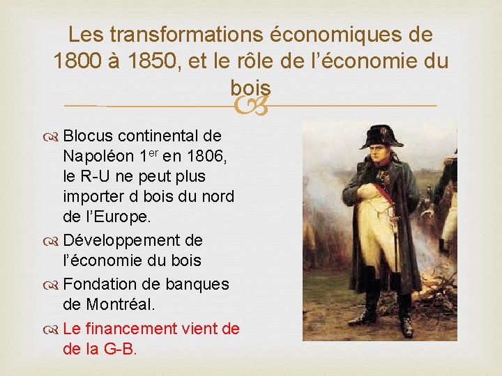 Les transformations économiques de 1800 à 1850, et le rôle de l’économie du bois