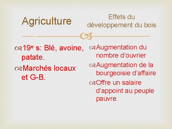 Agriculture Effets du développement du bois 19 e s: Blé, avoine, Augmentation du nombre