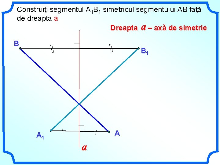 Construiţi segmentul А 1 В 1 simetricul segmentului АВ faţă de dreapta a Dreapta