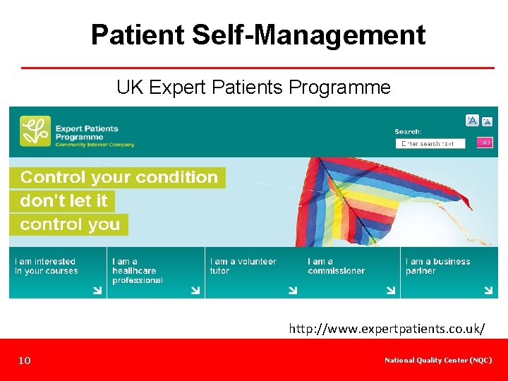 Patient Self-Management UK Expert Patients Programme http: //www. expertpatients. co. uk/ 10 National Quality