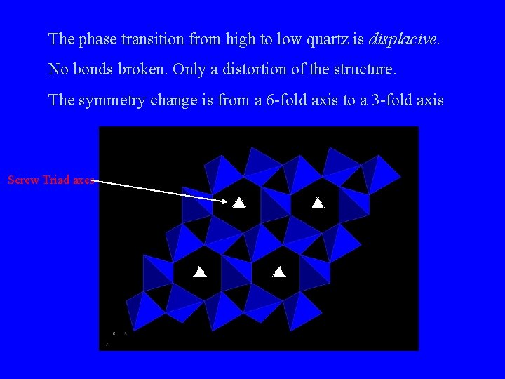 The phase transition from high to low quartz is displacive. No bonds broken. Only