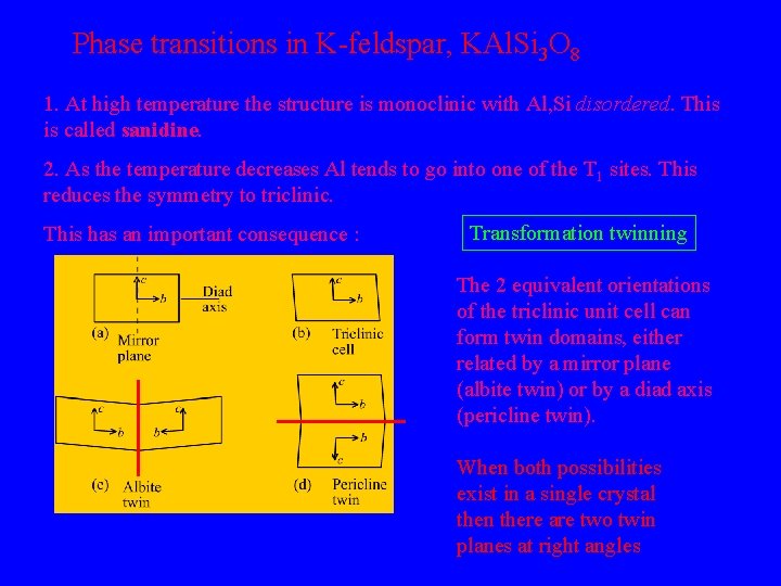 Phase transitions in K-feldspar, KAl. Si 3 O 8 1. At high temperature the