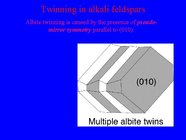 Twinning in alkali feldspars Albite twinning is caused by the presence of pseudomirror symmetry