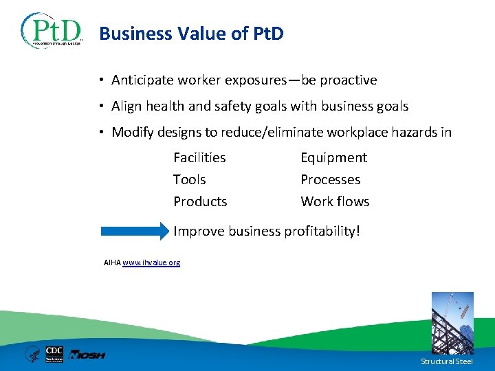 Business Value of Pt. D • Anticipate worker exposures—be proactive • Align health and