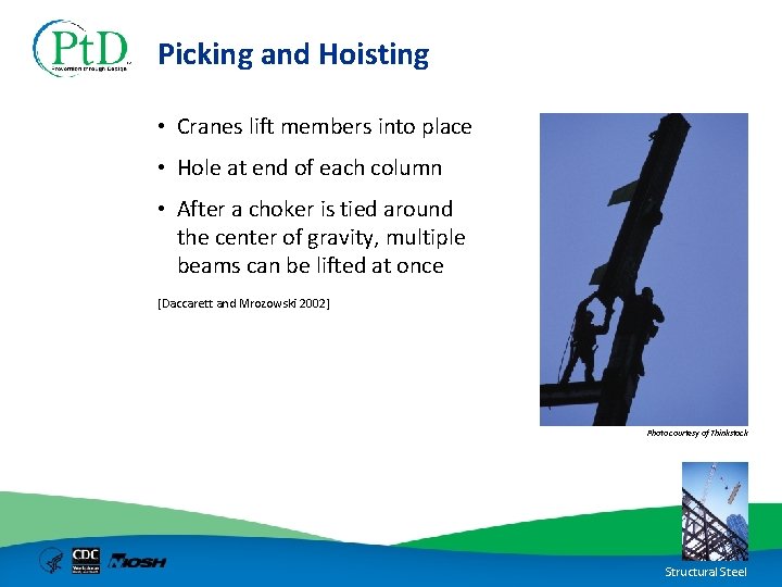 Picking and Hoisting • Cranes lift members into place • Hole at end of