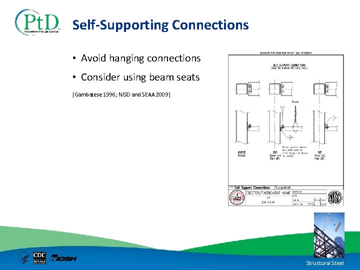 Self Supporting Connections • Avoid hanging connections • Consider using beam seats [Gambatese 1996;