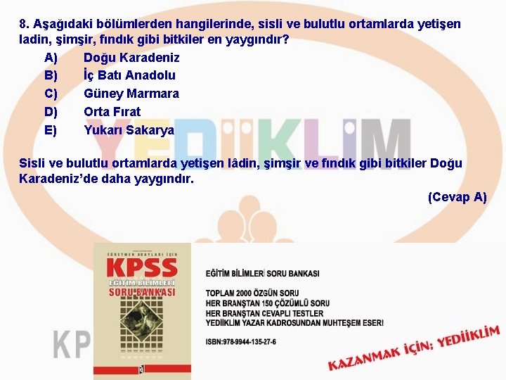 8. Aşağıdaki bölümlerden hangilerinde, sisli ve bulutlu ortamlarda yetişen ladin, şimşir, fındık gibi bitkiler