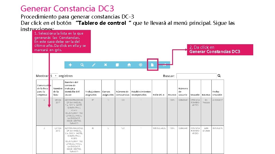  Generar Constancia DC 3 Procedimiento para generar constancias DC-3 Dar click en el