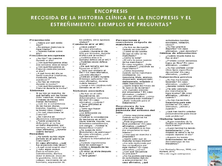 ENCOPRESIS RECOGIDA DE LA HISTORIA CLÍNICA DE LA ENCOPRESIS Y EL ESTREÑIMIENTO: EJEMPLOS DE