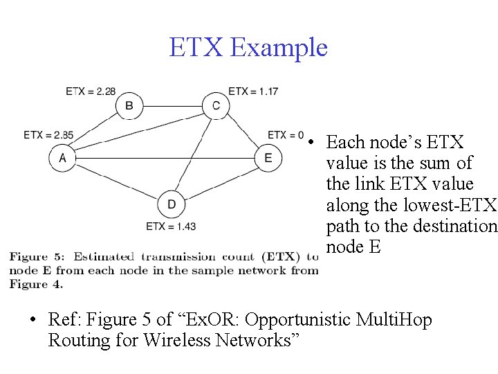 ETX Example • Each node’s ETX value is the sum of the link ETX