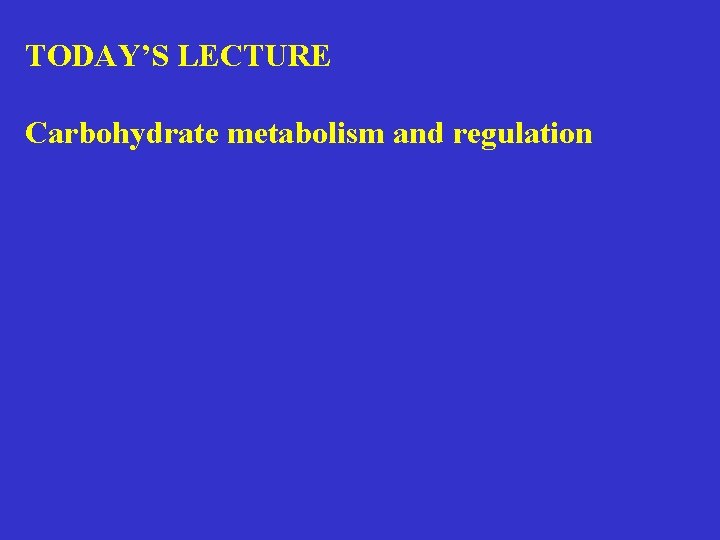 TODAY’S LECTURE Carbohydrate metabolism and regulation 