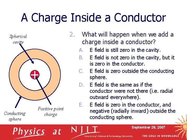A Charge Inside a Conductor 2. Spherical cavity What will happen when we add