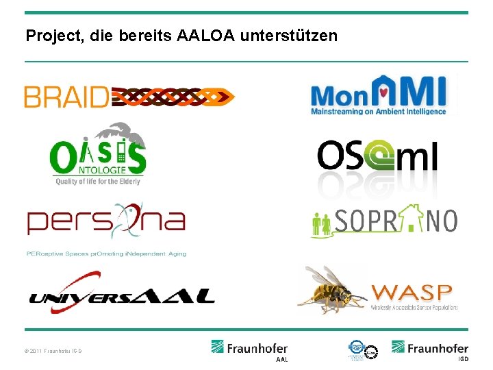 Project, die bereits AALOA unterstützen © 2011 Fraunhofer IGD 