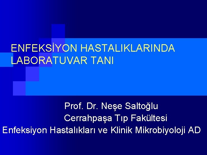 ENFEKSİYON HASTALIKLARINDA LABORATUVAR TANI Prof. Dr. Neşe Saltoğlu Cerrahpaşa Tıp Fakültesi Enfeksiyon Hastalıkları ve