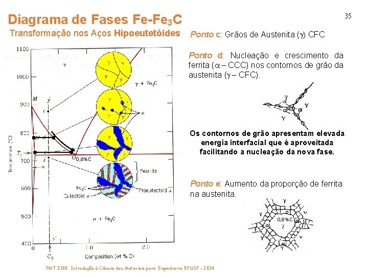 35 Diagrama de Fases Fe-Fe 3 C Transformação nos Aços Hipoeutetóides Ponto c: Grãos