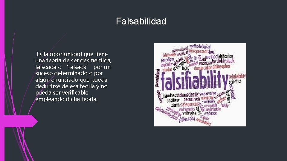 Falsabilidad Es la oportunidad que tiene una teoría de ser desmentida, falseada o ‘falsada’