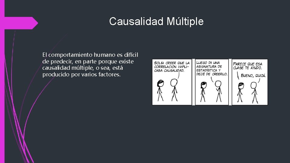 Causalidad Múltiple El comportamiento humano es difícil de predecir, en parte porque existe causalidad