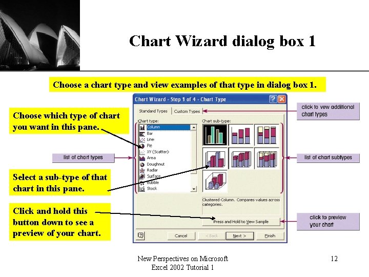 Chart Wizard dialog box 1 XP Choose a chart type and view examples of