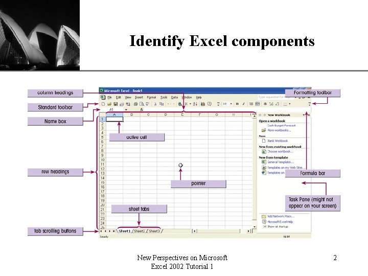 Identify Excel components New Perspectives on Microsoft Excel 2002 Tutorial 1 XP 2 