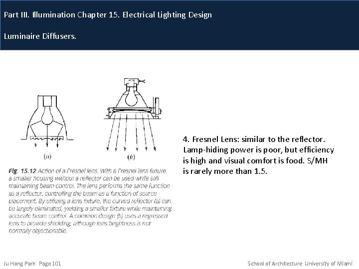 Part III. Illumination Chapter 15. Electrical Lighting Design Luminaire Diffusers. 4. Fresnel Lens: similar