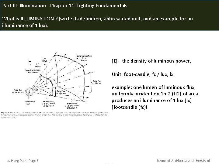 Part III. Illumination Chapter 11. Lighting Fundamentals What is ILLUMINATION ? (write its definition,