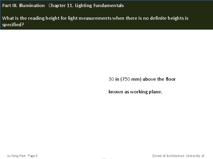 Part III. Illumination Chapter 11. Lighting Fundamentals What is the reading height for light