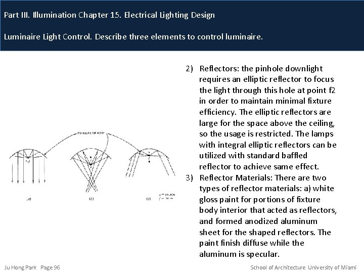 Part III. Illumination Chapter 15. Electrical Lighting Design Luminaire Light Control. Describe three elements
