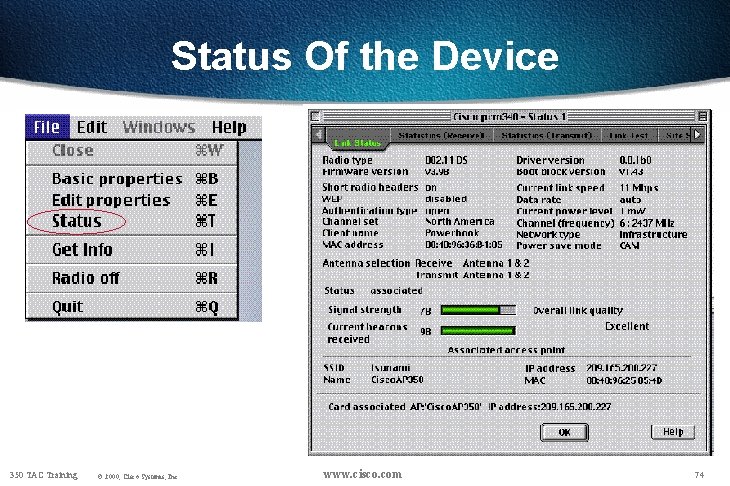 Status Of the Device 350 TAC Training © 2000, Cisco Systems, Inc. www. cisco.