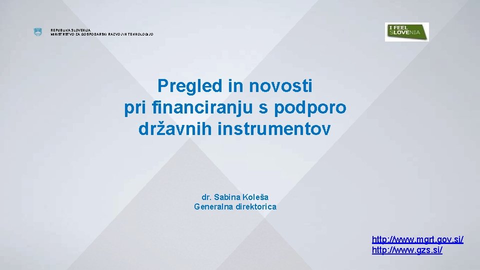 REPUBLIKA SLOVENIJA MINISTRSTVO ZA GOSPODARSKI RAZVOJ IN TEHNOLOGIJO Pregled in novosti pri financiranju s