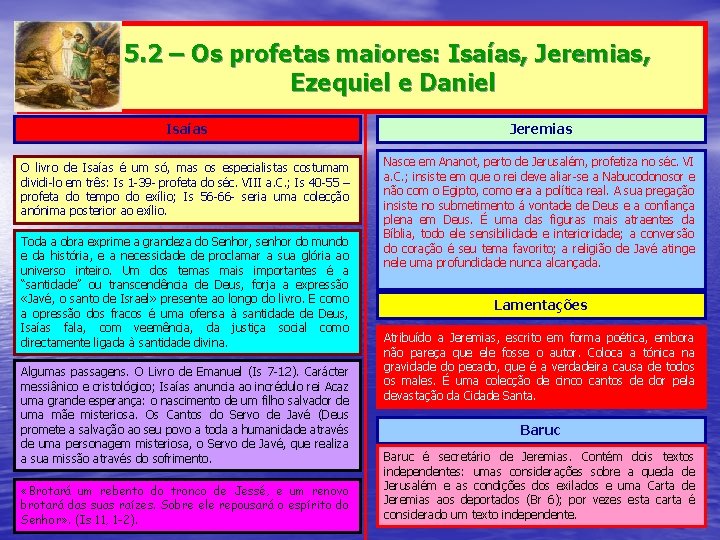 5. 2 – Os profetas maiores: Isaías, Jeremias, Ezequiel e Daniel Isaías Jeremias O