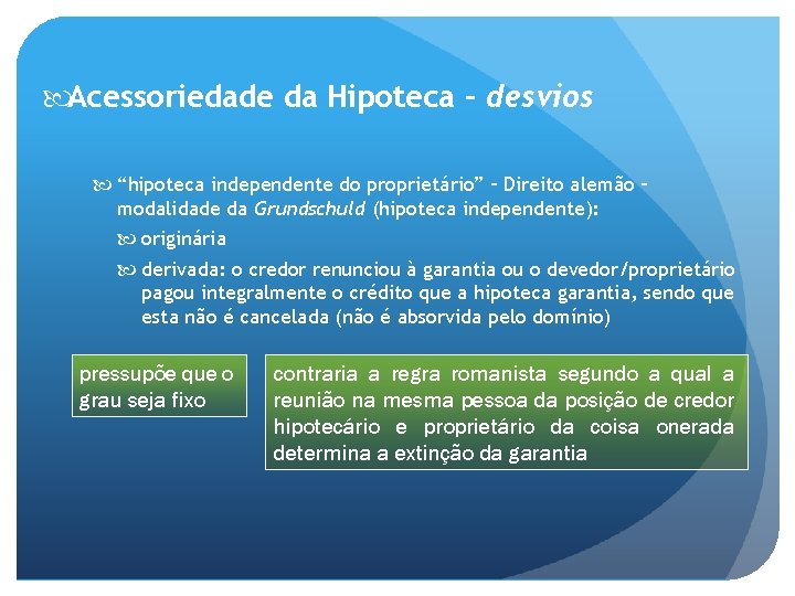  Acessoriedade da Hipoteca – desvios “hipoteca independente do proprietário” – Direito alemão –