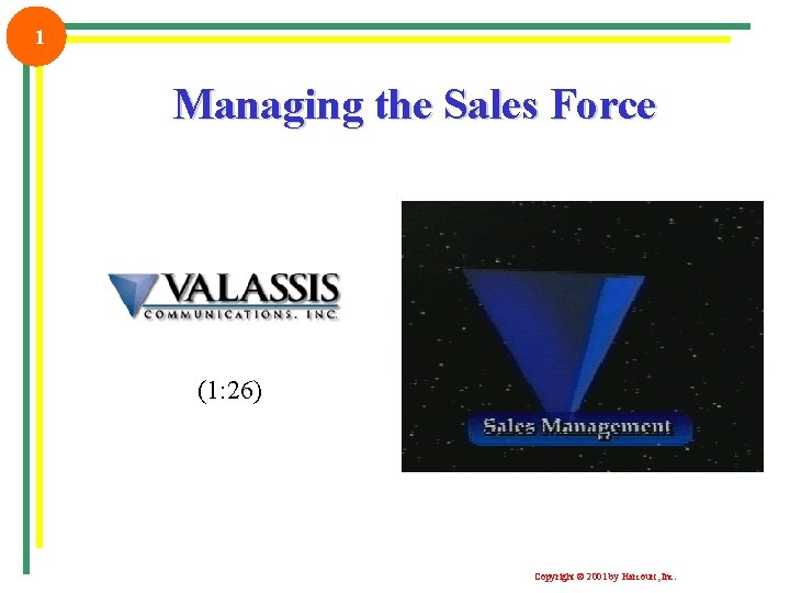 1 Managing the Sales Force (1: 26) Copyright © 2001 by Harcourt, Inc. 