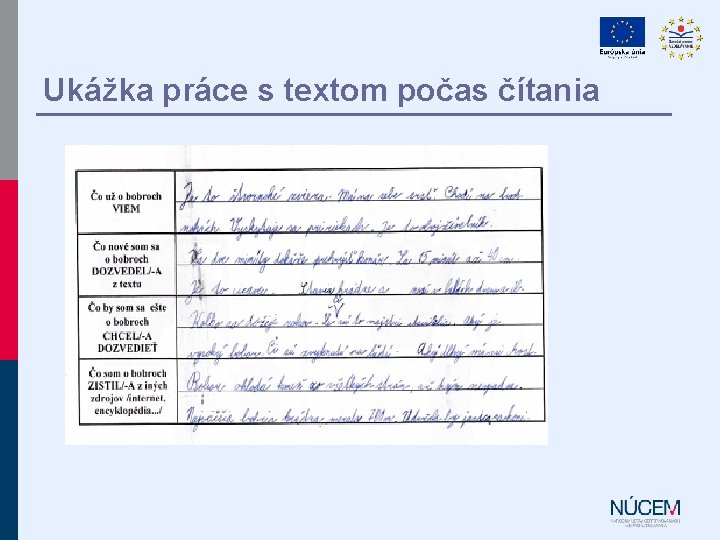 Ukážka práce s textom počas čítania 