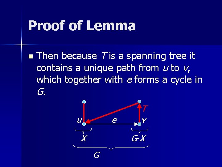 Proof of Lemma n Then because T is a spanning tree it contains a