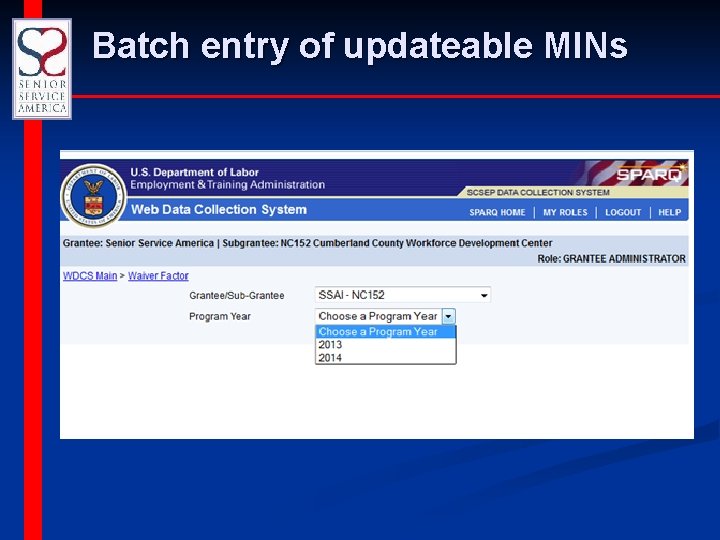 Batch entry of updateable MINs 