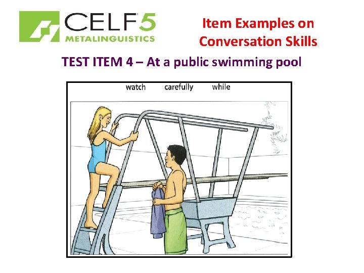 Item Examples on Conversation Skills TEST ITEM 4 – At a public swimming pool