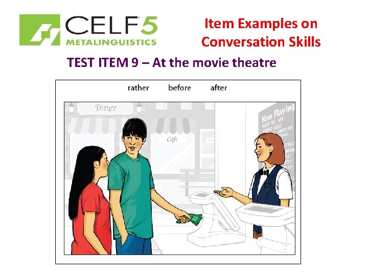 Item Examples on Conversation Skills TEST ITEM 9 – At the movie theatre 