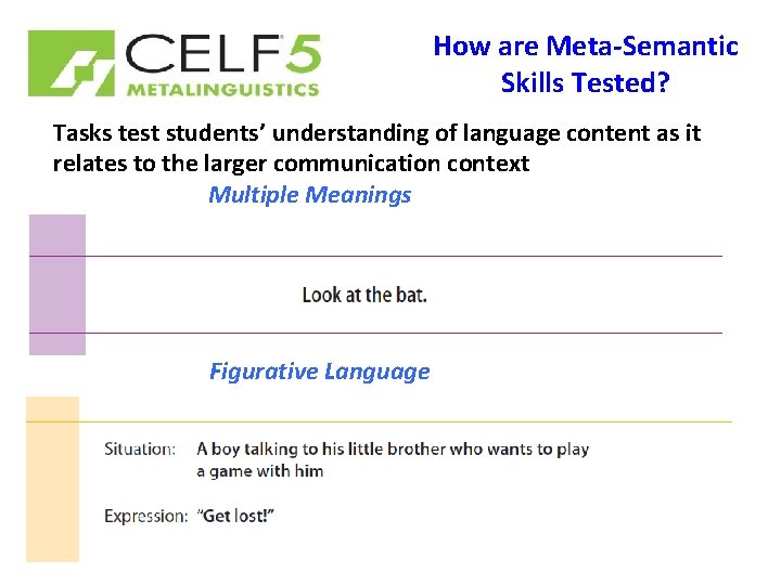 How are Meta-Semantic Skills Tested? Tasks test students’ understanding of language content as it