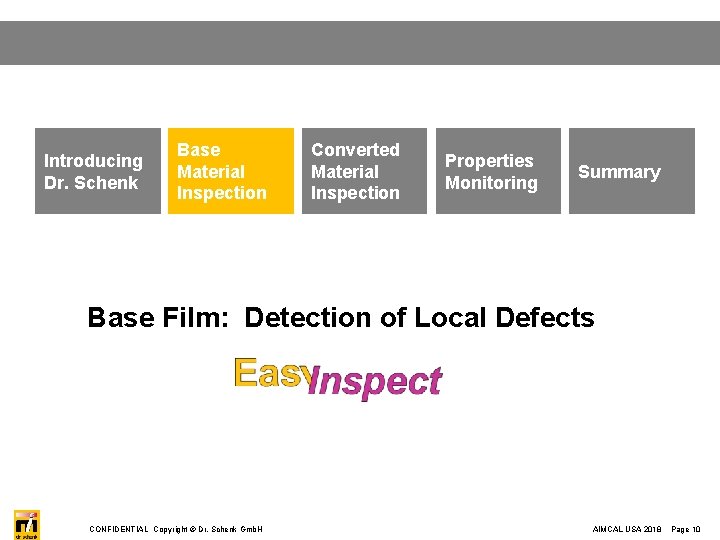 Introducing Dr. Schenk Base Material Inspection Converted Material Inspection Properties Monitoring Summary Base Film: