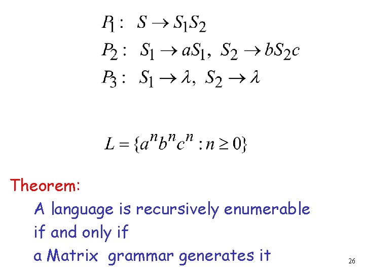 Theorem: A language is recursively enumerable if and only if a Matrix grammar generates