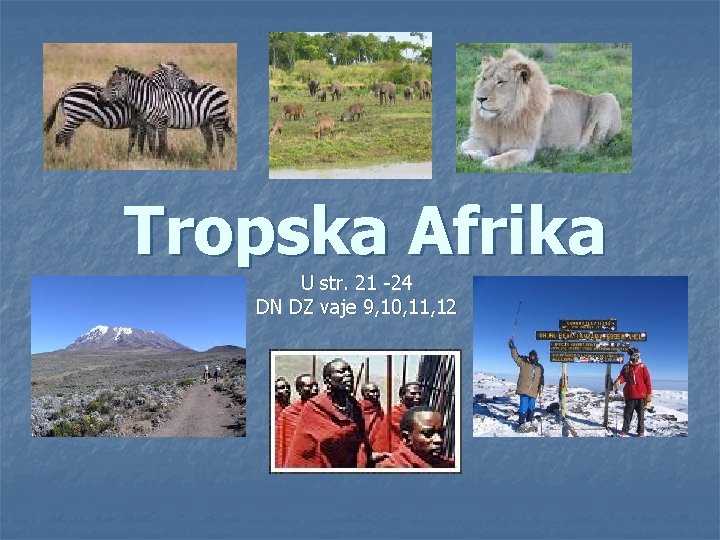 Tropska Afrika U str. 21 -24 DN DZ vaje 9, 10, 11, 12 Tropska Afrika U str. 21 -24 DN DZ vaje 9, 10, 11, 12