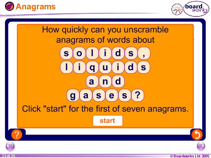 Anagrams 1 23 ofof 20 25 © Boardworks Ltd 2005 2004 