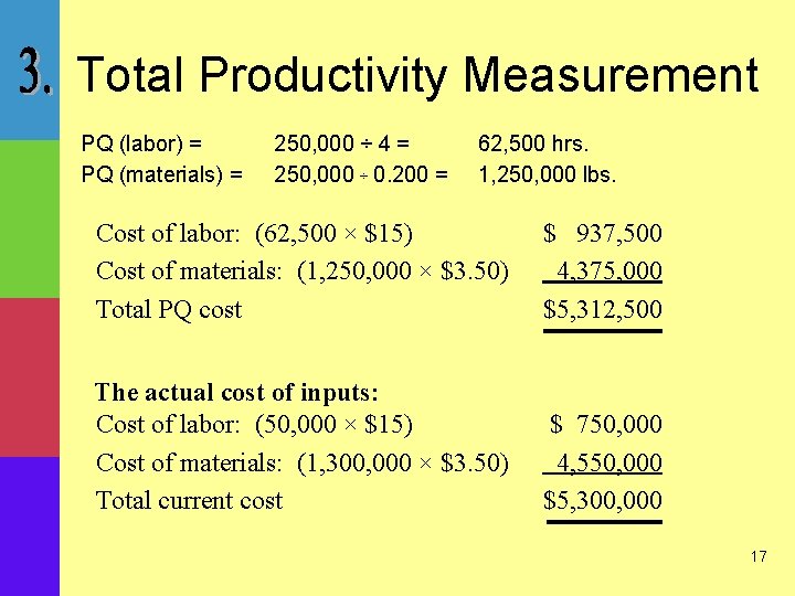 Total Productivity Measurement PQ (labor) = PQ (materials) = 250, 000 ÷ 4 =