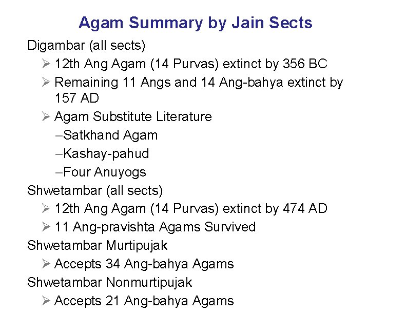 Agam Summary by Jain Sects Digambar (all sects) Ø 12 th Ang Agam (14