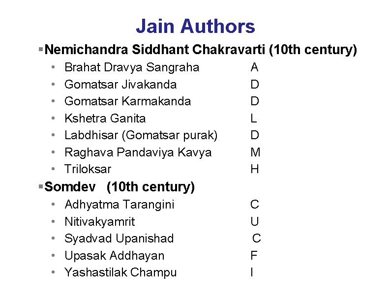 Jain Authors §Nemichandra Siddhant Chakravarti (10 th century) • • Brahat Dravya Sangraha Gomatsar