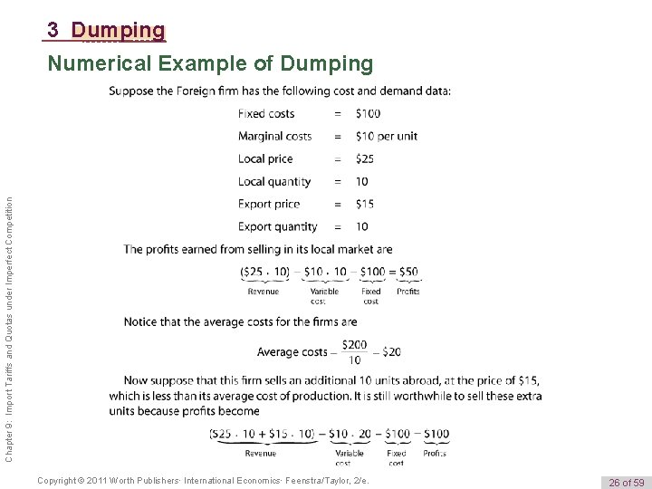 3 Dumping Chapter 9: Import Tariffs and Quotas under Imperfect Competition Numerical Example of