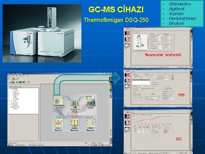 GC-MS CİHAZI Thermofinnigan DSQ-250 • • • Shimadzu Agilent Varian Perkin. Elmer Bruker Numune