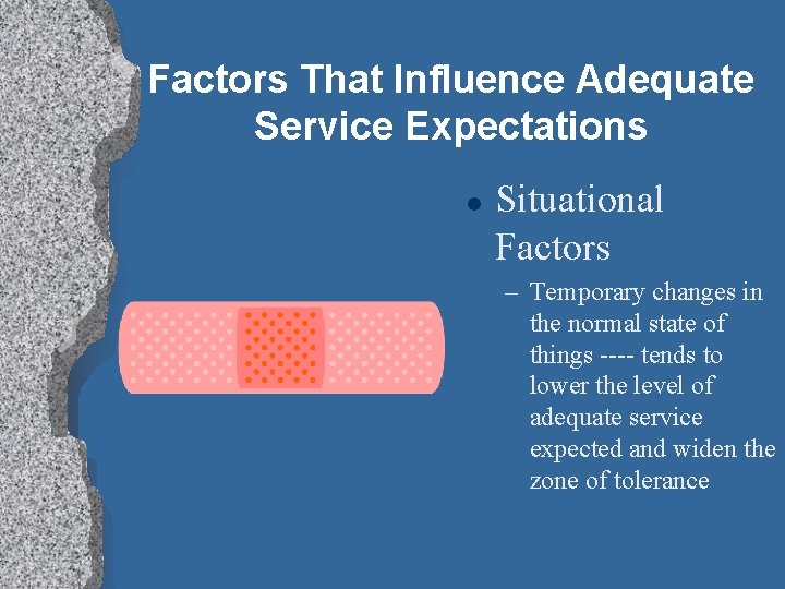 Factors That Influence Adequate Service Expectations l Situational Factors – Temporary changes in the