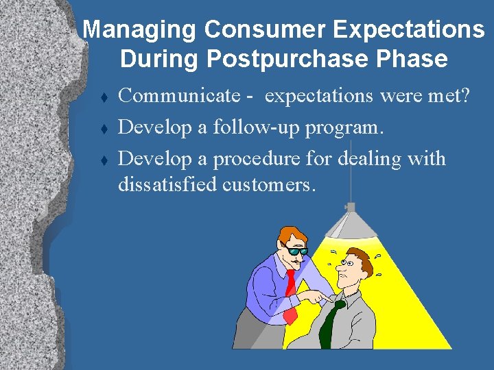 Managing Consumer Expectations During Postpurchase Phase t t t Communicate - expectations were met?
