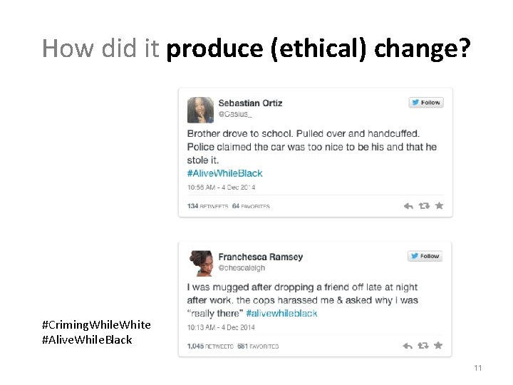 How did it produce (ethical) change? #Criming. While. White #Alive. While. Black 11 